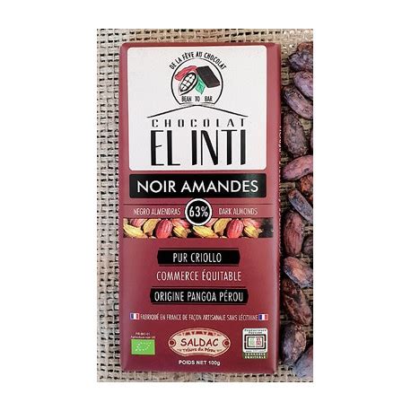 Chocolat noir amandes 63% Bio 100g