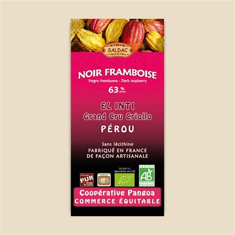 Chocolat noir framboises 63% Bio 100g