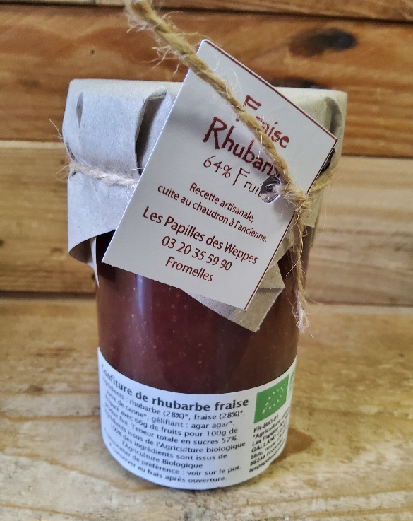 Confiture Les Papilles des Weppes Rhubarbe Fraise Bio 320g