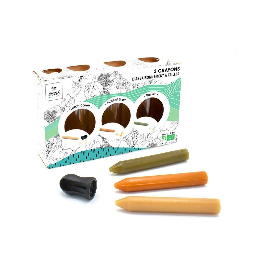 Coffret 3 crayons d'assaisonnement Bio Citron confit, Piment et ail, Basilic